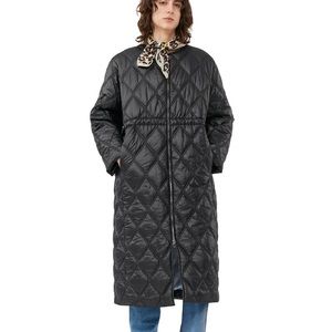 Ganni Black Shiny Quilt Long Coat-